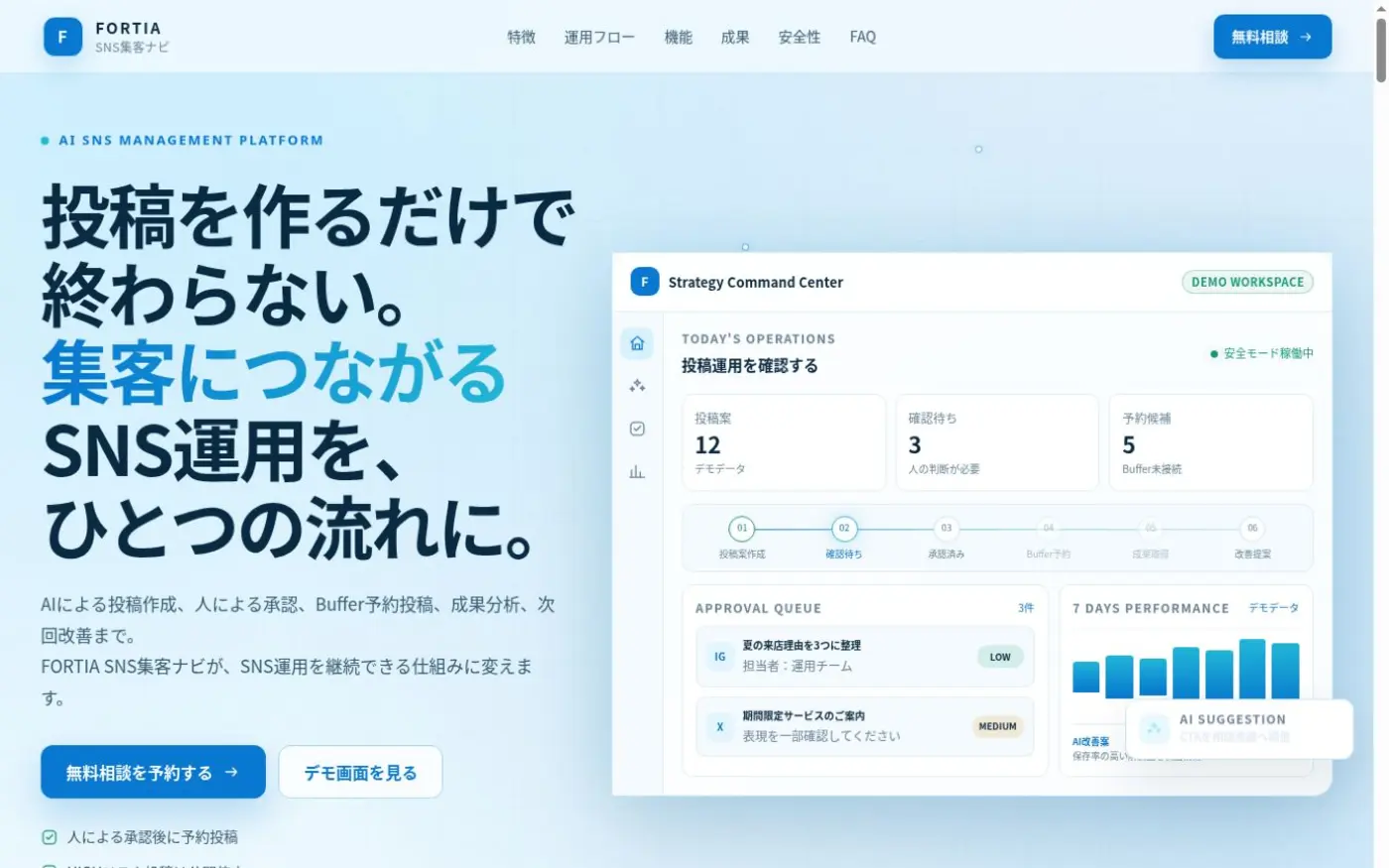 FORTIA SNS集客ナビのサービス紹介画面